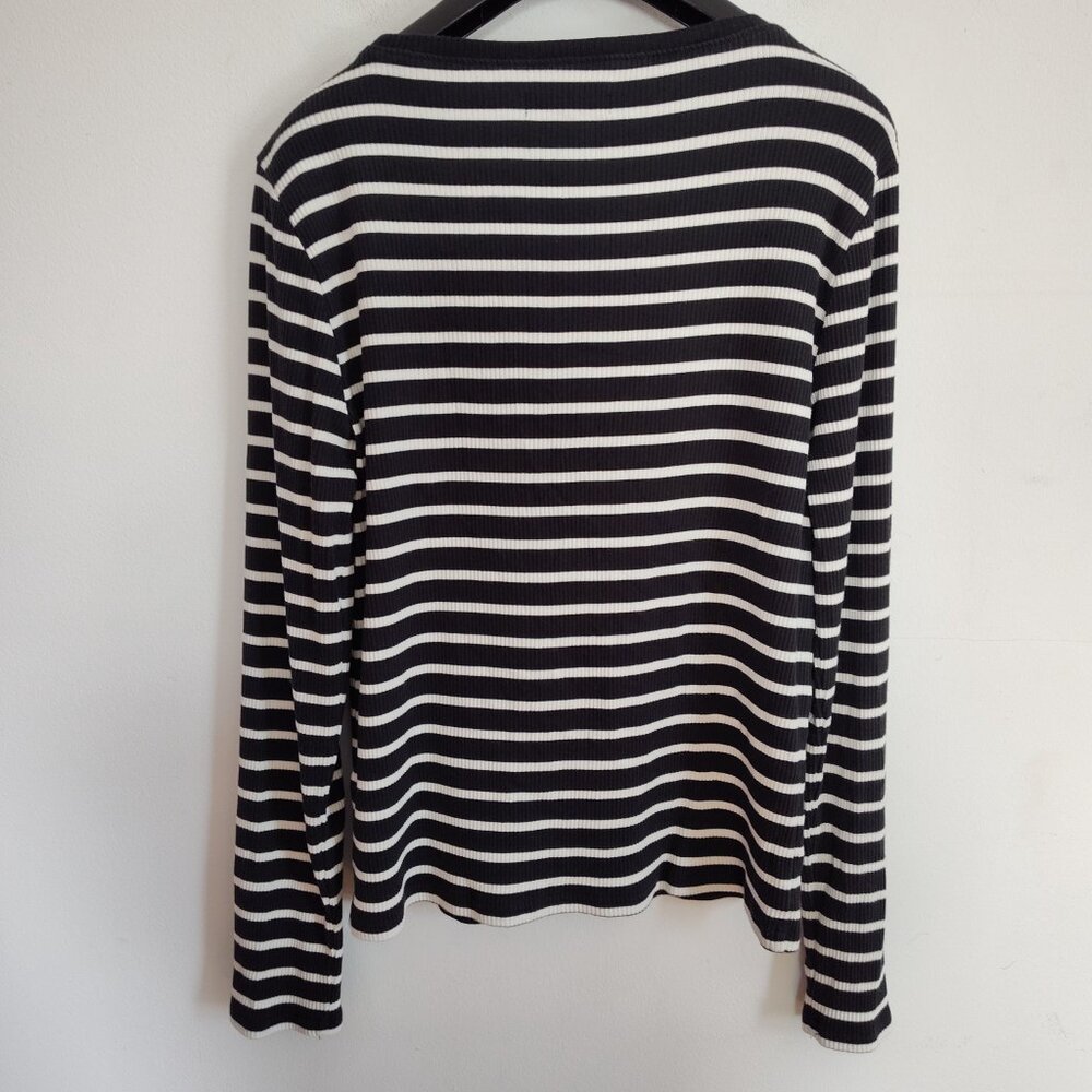 Ladies SZ L J Crew Black Striped T-Shirt - Picture 2 of 3